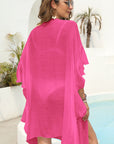 Bright Pink Loose Ruffled Short Sleeve Beach Cover Up