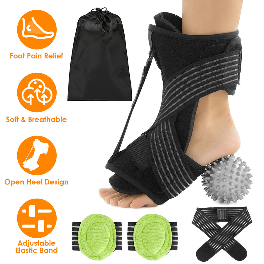 Plantar Fasciitis Night Splint Adjustable Foot Orthotic Brace Support Achilles Tendonitis Ankle Pain Relief Hard Spiky Massage Ball 2 Arch Support Ban