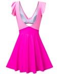 Bright Pink Cut Out Ruffle Crossed One Piece Swimdress