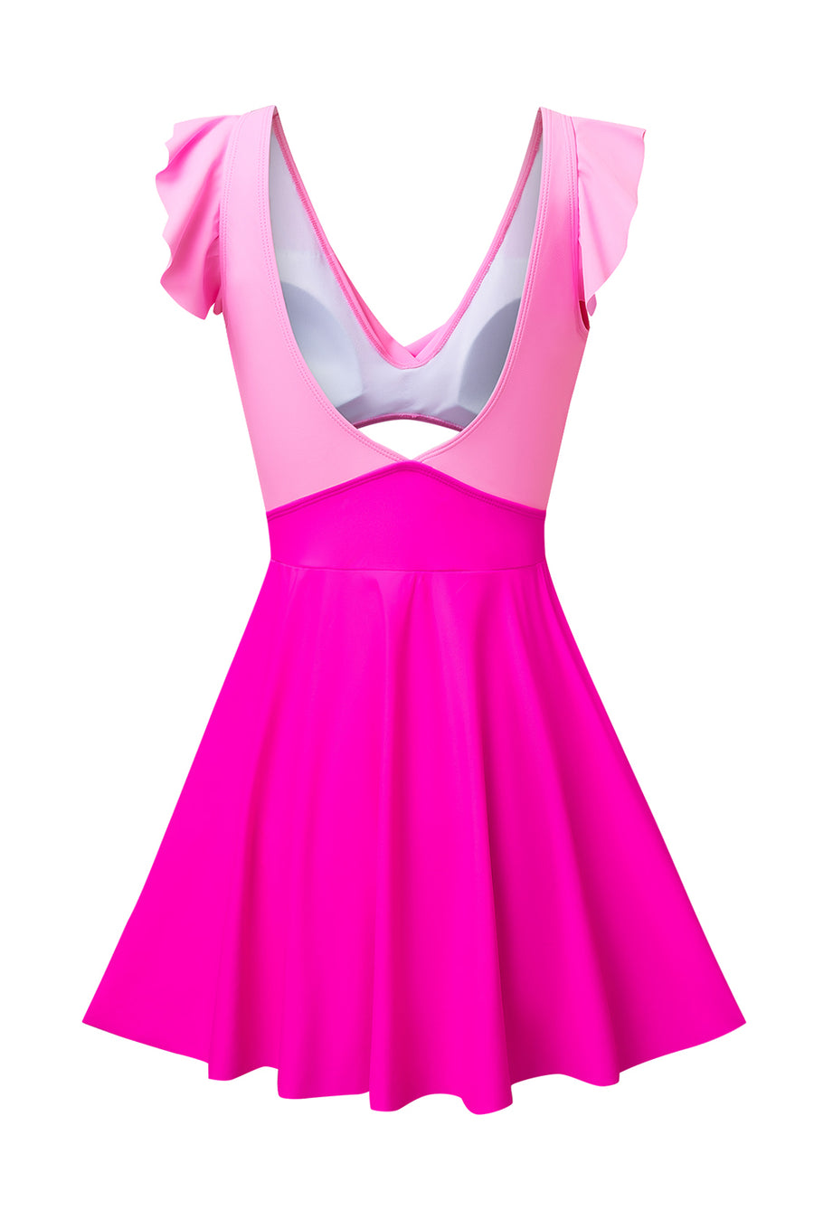 Bright Pink Cut Out Ruffle Crossed One Piece Swimdress