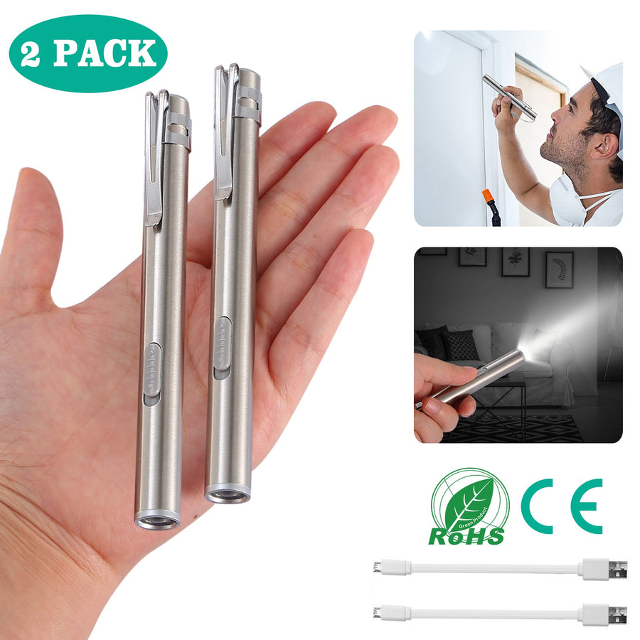 2Pcs Inspection Penlight for Nurses 250 Lumens Rechargeable Stainless Steel LED Flashlight Repair Water-Resistant for Medical Students Doctors