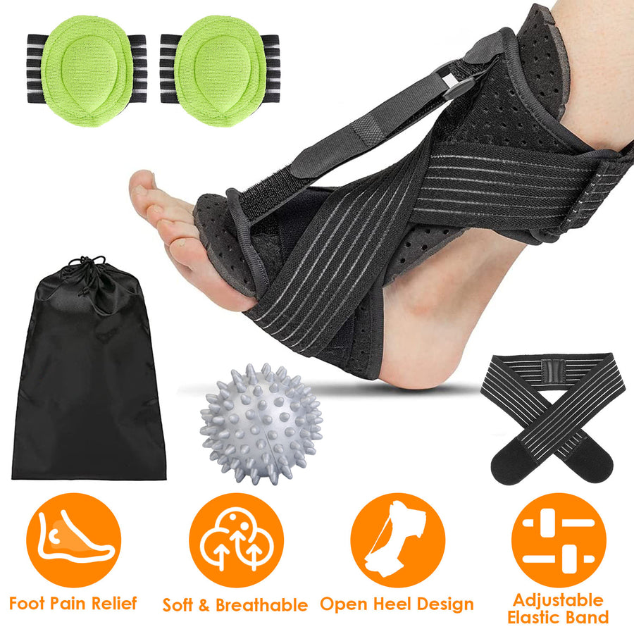 Plantar Fasciitis Night Splint Adjustable Foot Orthotic Brace Support Achilles Tendonitis Ankle Pain Relief Hard Spiky Massage Ball 2 Arch Support Ban