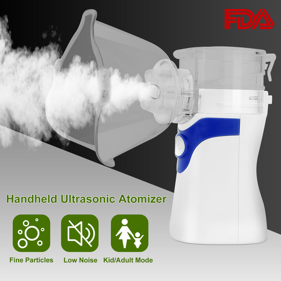 Handheld Ultrasonic Mesh Atomizer Nebulizer Breathing Inhale Mist Compressor Steamer w/ Adult Kid Mask Mouthpiece