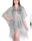 Gold Batwing Sleeve Tasseled Mesh Beach Cover Up