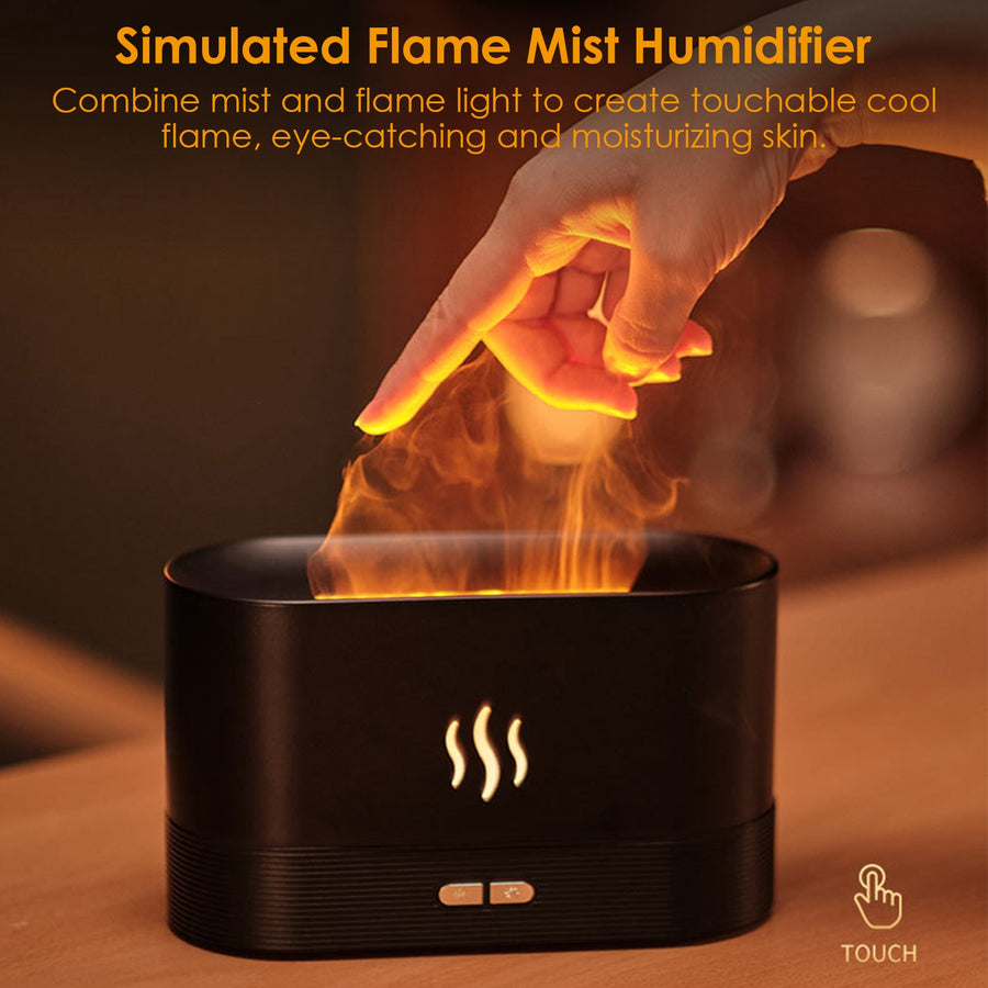 3D Flame Air Humidifier Essential Oil Ultrasonic Aroma Diffuser Bedroom Mist Home Spa Yoga Office Relax 2 Brightness with No Water Auto off Protection