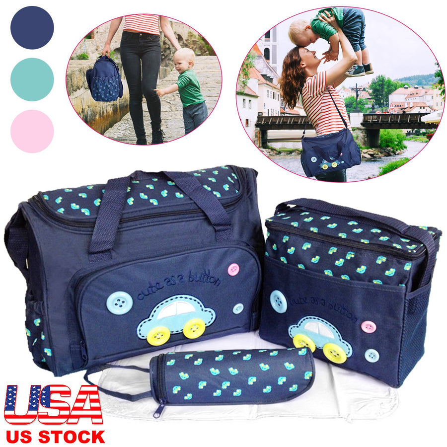 4Pcs Diaper Bag Tote Set Baby Napping Changing Bag Shoulder Mummy Bag with Diaper Changing Pad