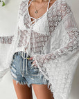 White Tassel Knot Long Flare Sleeve Cover Up