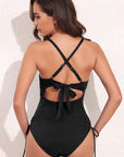 Black Ribbed Sexy Cutout One Piece Swimsuit