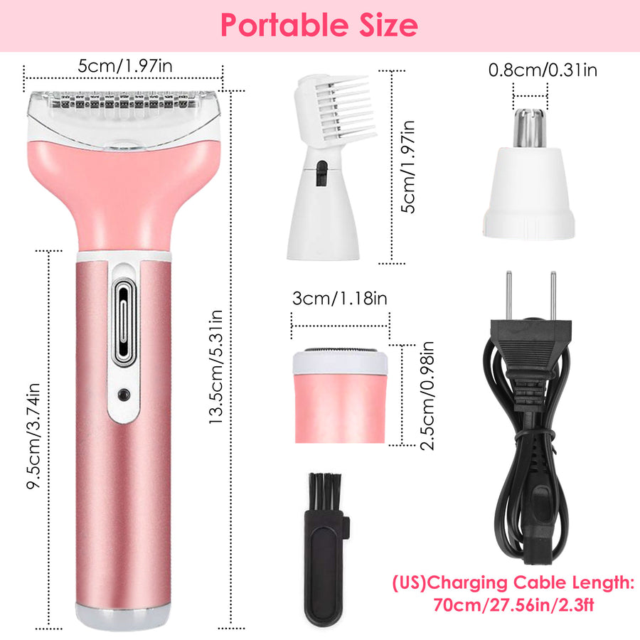 4 In 1 Women Electric Shaver Painless Rechargeable Hair Remover Eyebrow Nose Hair Cordless Trimmer Set Hair Exfoliation For Bikini Line Armpit Leg Gro