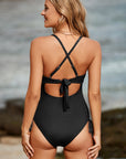 Black Ribbed Sexy Cutout One Piece Swimsuit