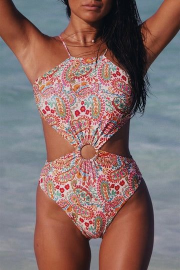 Multicolor Floral Print Lace Up Backless Monokini  Stylish Swimwear for Beach and Pool