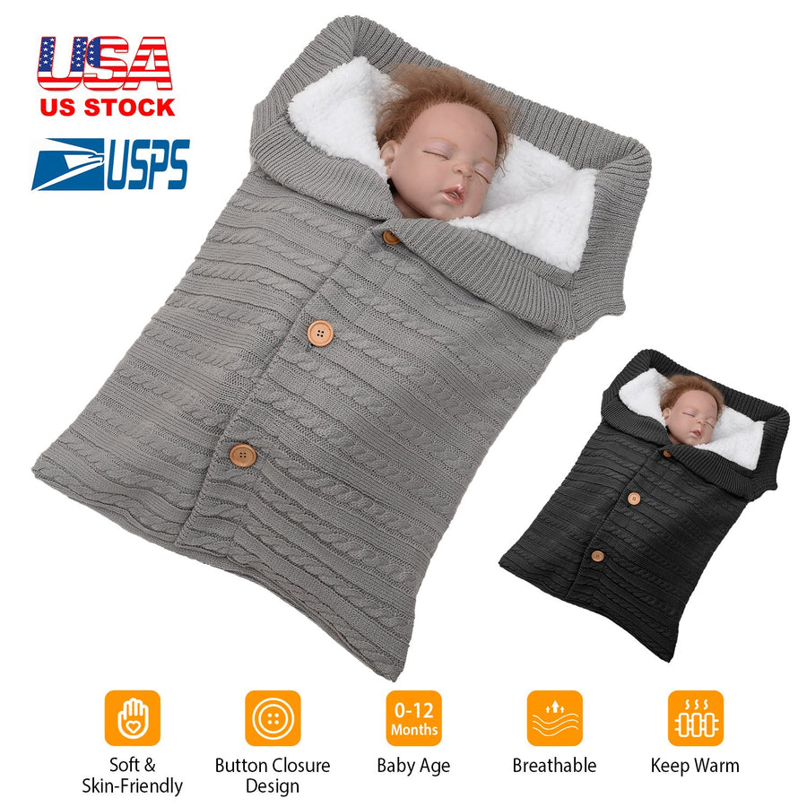 Unisex Baby Knit Swaddle Blanket Infant Nest Swaddle Newborn Cozy Fleece Nursery Sleeping Bag Wraps w/ Buttons