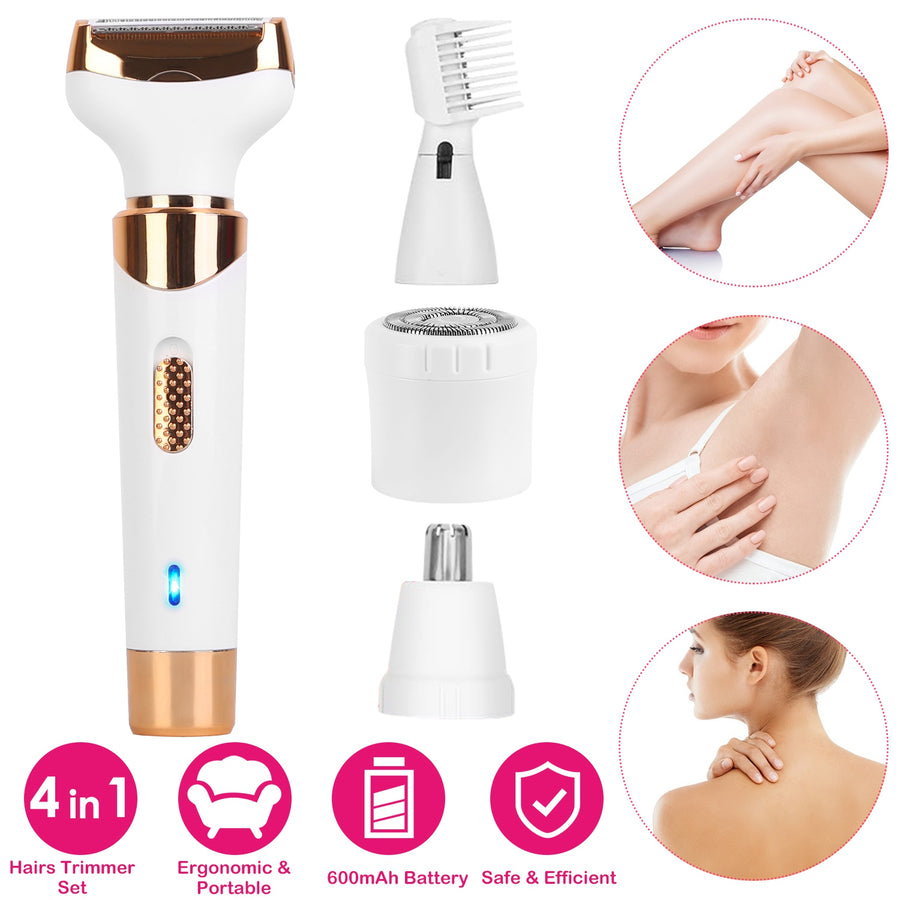 4 In 1 Women Electric Hair Shaver USB Rechargeable Hair Remover Cordless Eyebrow Nose Hair Trimmer Painless Hair Clipper Set for Bikini Leg Wet Dry Us