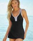 Black Strappy V Neck Backless One Piece Swimdress