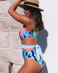 Light Blue Sexy Asymmetric Cutout Belted One Piece Swimsuit