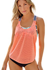 Orange Tropical Printed Splicing Racerback Tankini Swimsuit