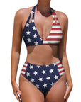 Skin Stars & Stripes American Flag Pattern Patchwork Bikini Swimsuit