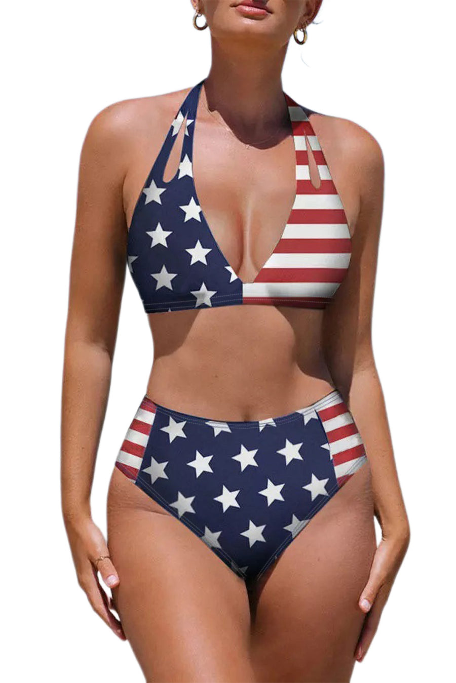 Skin Stars & Stripes American Flag Pattern Patchwork Bikini Swimsuit