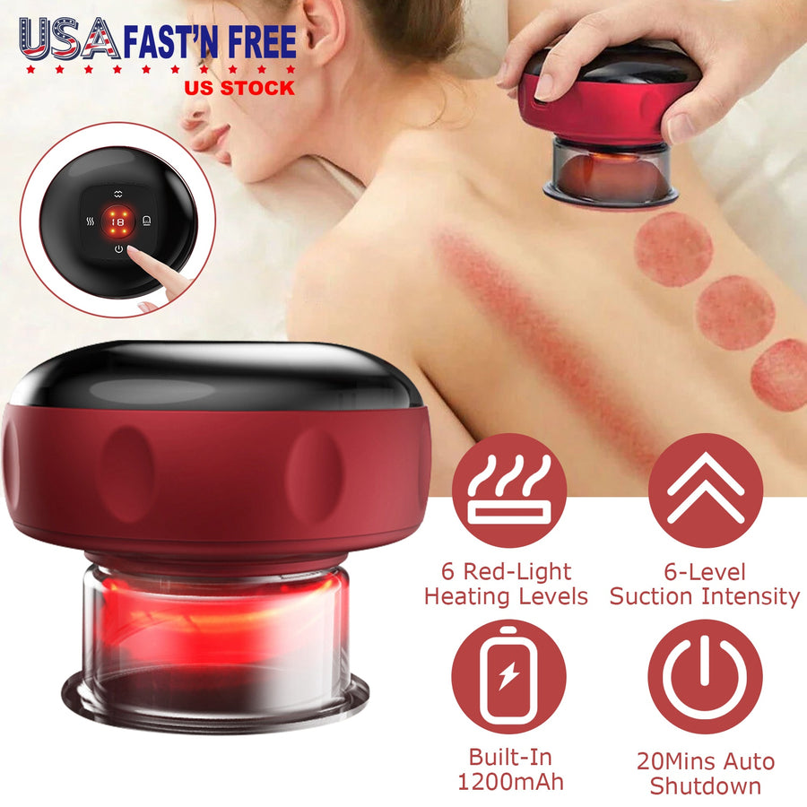 Electric Cupping Therapy Massager Electric Back Scraping Machine Vacuum Therapy Cupping Therapy Device with 6 Levels Temperature and Suction