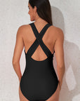 Black Deep V Neck Crossover Backless Ruched High Cut Monokini