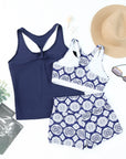 Dark Blue 3pcs Beach Sporty Racerback Tankini Swimsuit- Free Shipping