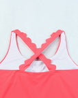 Pink Scalloped Sleeveless High Waisted Two Piece Swimsuit