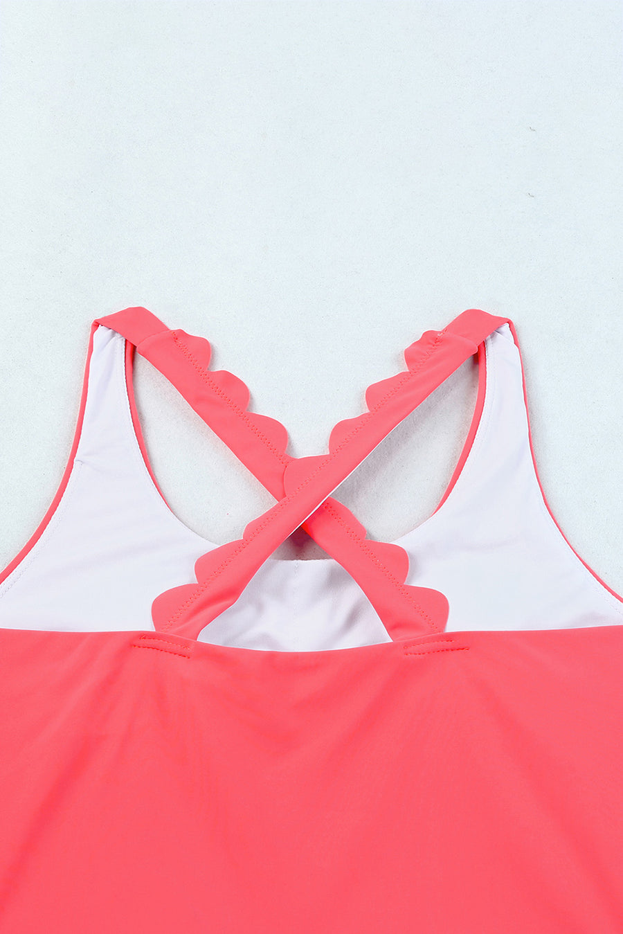 Pink Scalloped Sleeveless High Waisted Two Piece Swimsuit