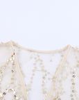 White Sequin Sheer Casual Open Front Cover Up