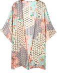 Multicolor Boho Floral Open Front Half Sleeve Kimono Stylish Layering Piece for Bohemian Chic Look