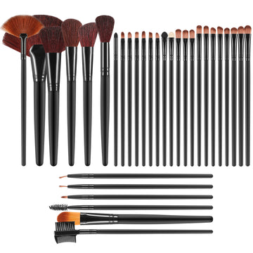 32Pcs Makeup Brush Set Prof Cosmetic Brushes Foundation Concealers Eyeshadow Brush Tool Kit w/ PU Leather Bag