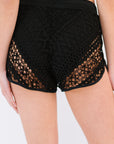 Black Hollow Out Lace Overlay Swim Shorts