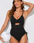 Black Ribbed Sexy Cutout One Piece Swimsuit