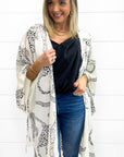 White Cheetah Print Loose Fit Open Front Kimono