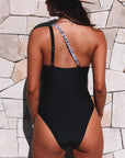 Black Leopard Splice One Shoulder One Piece Swimsuit