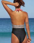 Multicolor Floral Leopard Halter Backless One Piece Swimsuit