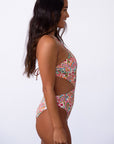 Multicolor Floral Print Lace Up Backless Monokini  Stylish Swimwear for Beach and Pool