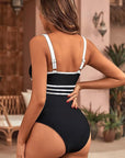 Black Contrast Trim U Neck Adjustable Strap One Piece Swimwear