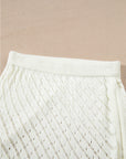 White Hollowed Crochet Cropped Two Piece Beach Cover Up