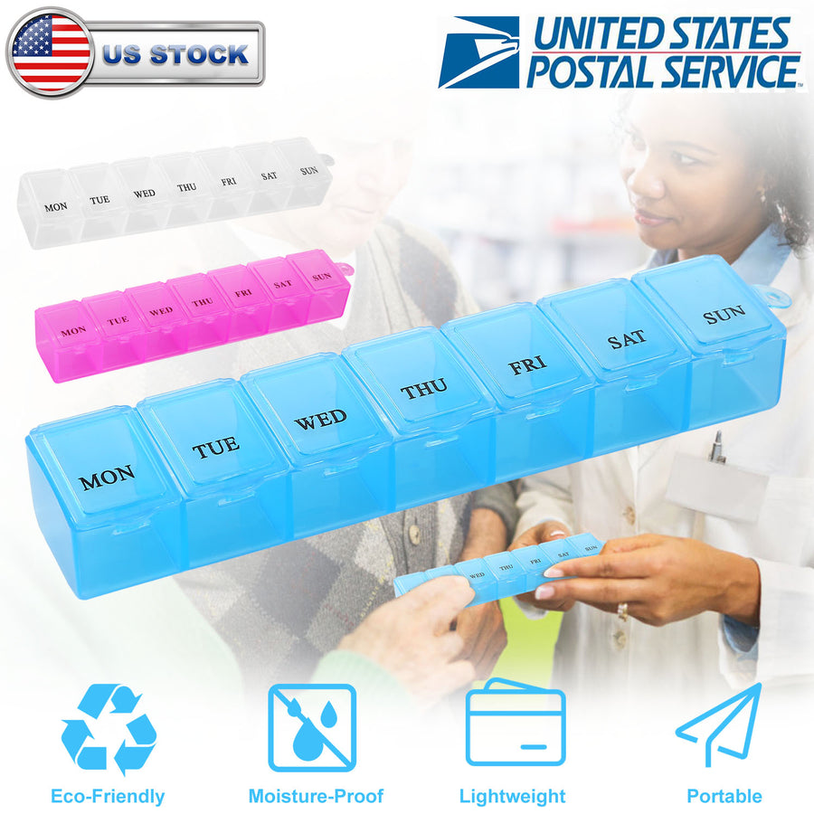 Weekly Pill Organizer 7 Day Pill Planner BPA Free Pill Box Case with 7 Compartments for Vitamins Medication Supplements