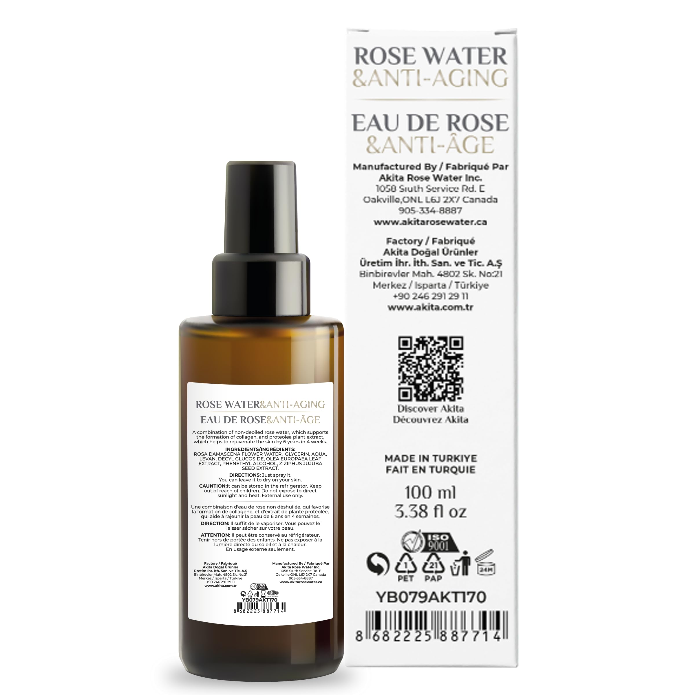 Akita - All Natural Rose Water, Anti-Aging, 100ml