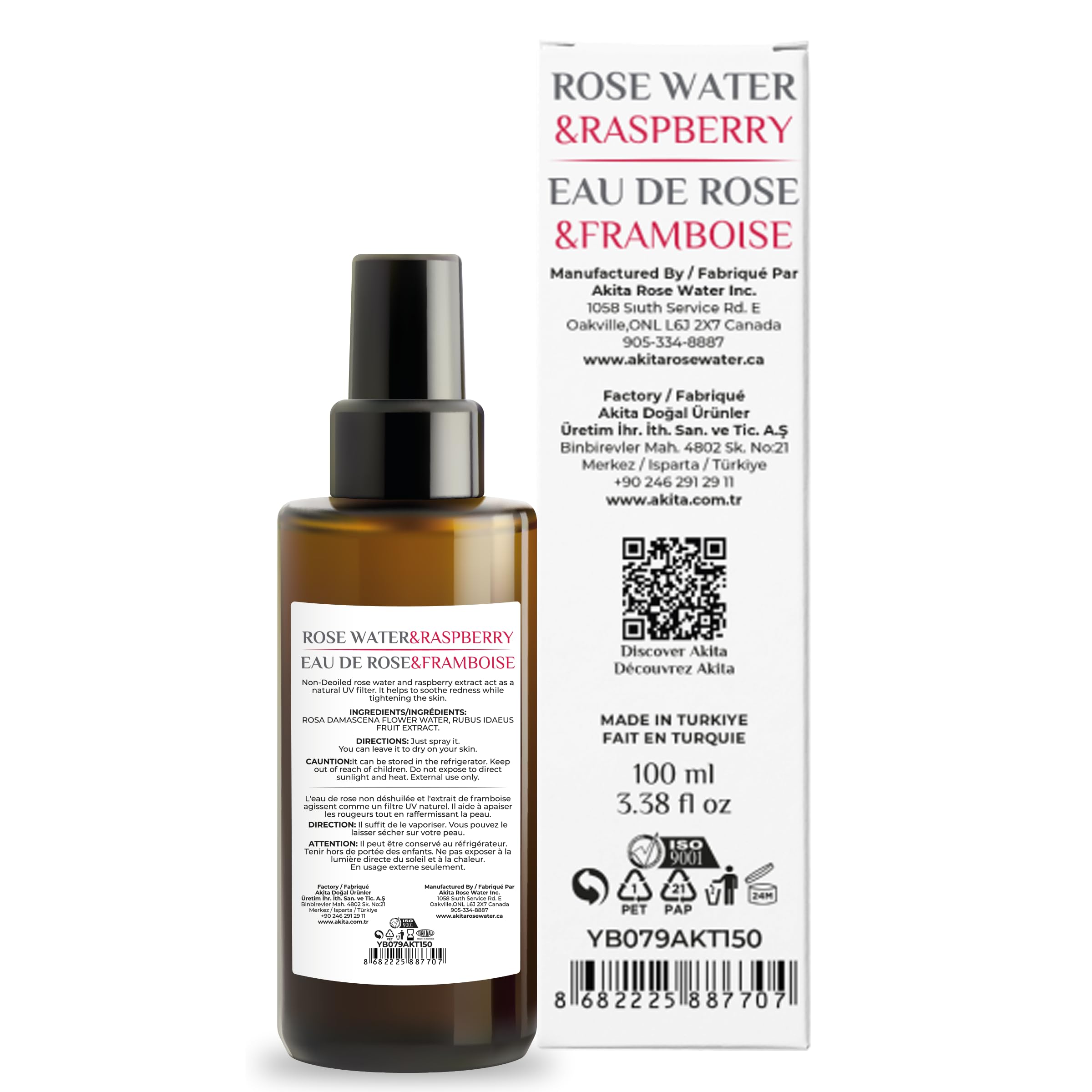 Akita - All Natural Rose Water with Raspberry, 100ml