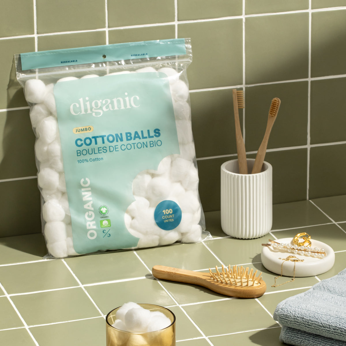 Cliganic - Org Jumbo Cotton Balls, 100ct