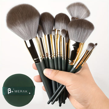 Makeup Brushes 14pcs Professional Brush Set Green Soft Powder Foundation Face Eye Brow Shadow