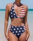 Skin Stars & Stripes American Flag Pattern Patchwork Bikini Swimsuit