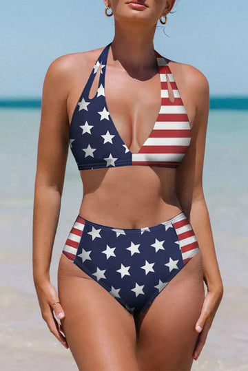 Skin Stars & Stripes American Flag Pattern Patchwork Bikini Swimsuit