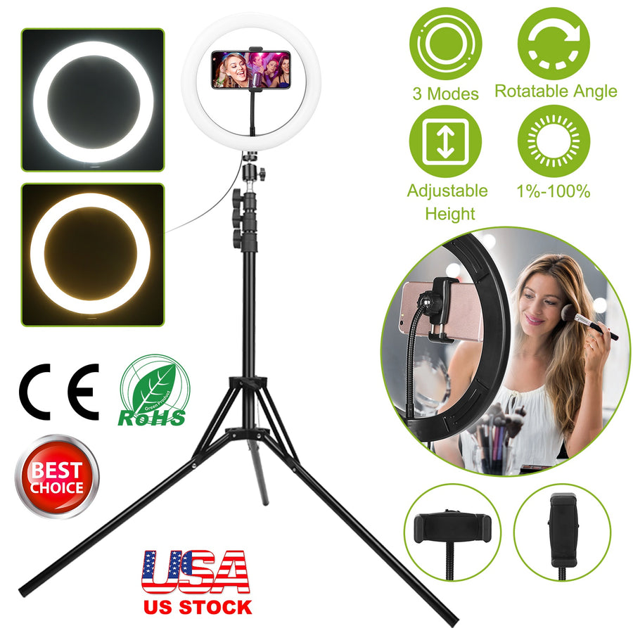 10in LED Selfie Ring Light Dimmable 120 LEDs Makeup Ring Lights w/ Adjustable Tripod Stand Cell Phone Holder USB Powered For YouTube Video/Live Stream