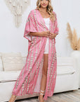 Women's Pink Bohemian Tie Dye Oversize Long Kimono Sleeve Shift Loose Kimonos Cardigan Blouses