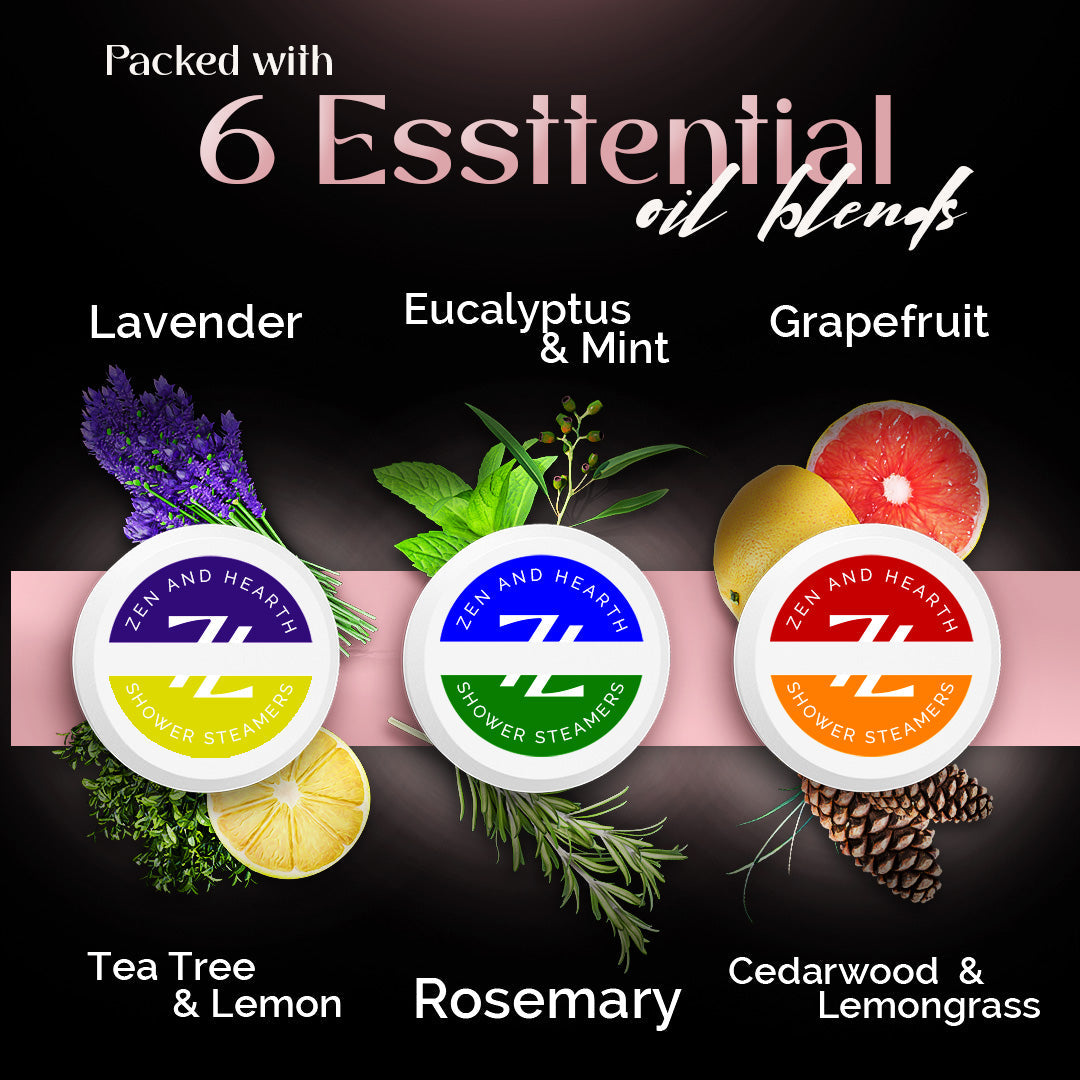 Zen & Hearth 6-Pack Shower Steamers Gift Set for Women | Natural Aromatherapy Shower Bombs – Relaxation, Self-Care & Stress Relief