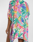 Multicolor Tropical Print Button-up Short Sleeve Beach Cover Up Embrace Island Chic