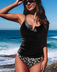 Black Notch Neckline Strappy Contrast Tankini Swimsuit